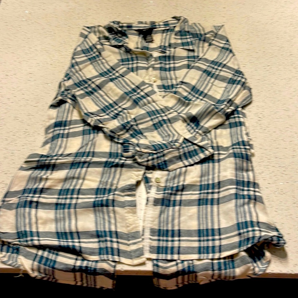 Green & Cream flannel blouse/Size 1X